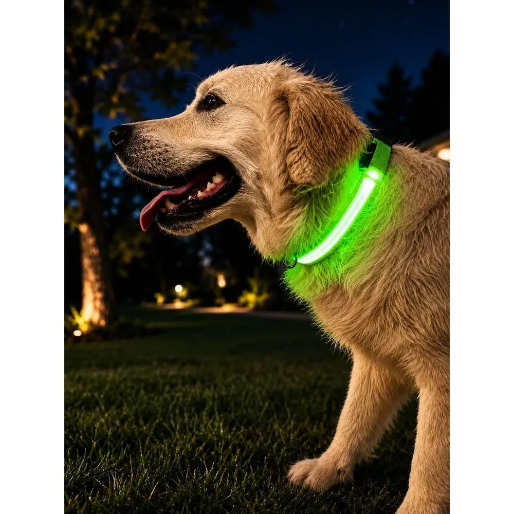 Green LED Dog Collar XL Light Up Flashing Night Safety Collar